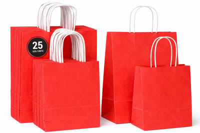 50x Rode papieren draagtassen – 2 formaten 18x8x22 cm & 22x10x28 cm – Kraft papier tasjes met handvat rood