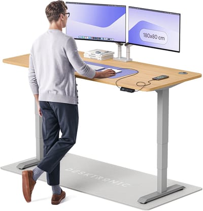 Desktronic HomePro Zit-sta Bureau Elektrisch In Hoogte Verstelbaar, 180x80cm Grijs/Eiken, Stille Dubbele Motor, Hoogte 62-126cm