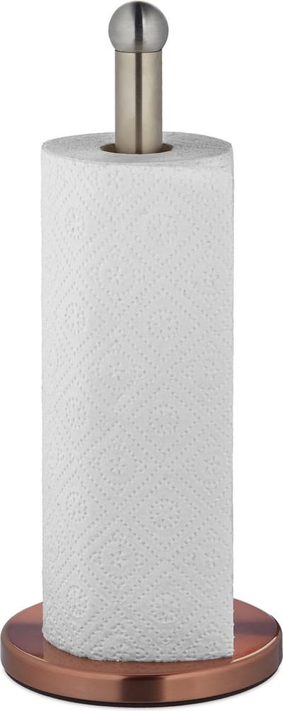 keukenrolhouder staand - Ø 35 x 15 cm - rvs - rond - zilver-koper
