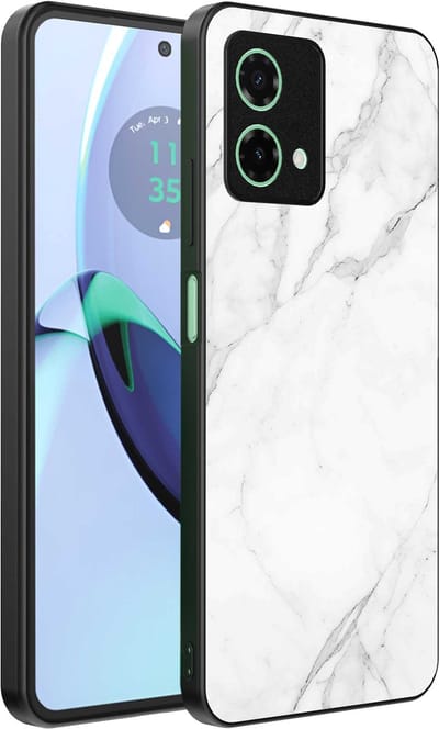 Geschikt voor Motorola Moto G84 Telefoonhoesje met Wit Marmer Opdruk - TPU Backcover Case White Marble Design - Zwart - Smartphonica geschikt voor Motorola Moto G84