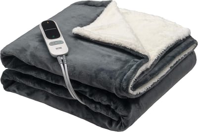 Elektrische Bovendeken - Warmtedeken Omslagdeken - Lekker Warm Blijven - XXL 180x160cm - 9 Standen Timer - Grijs Sherpa