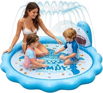 Waterspeelmat Kinderen - Tuinspeelgoed Fontein - Zomerse Buitenpret - Haaien Sprinklereffect - 172 cm - Blauw