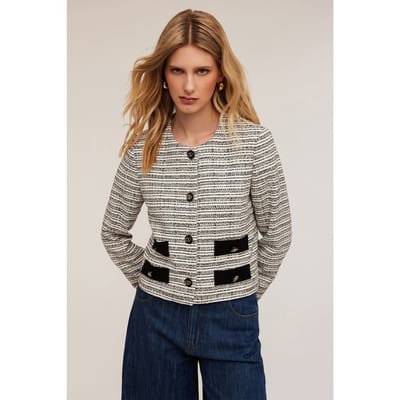 Motivi Tweed Jacket With Pockets Black Size: 32 | Leather & Biker Jackets Outlet | Dames | Bruin