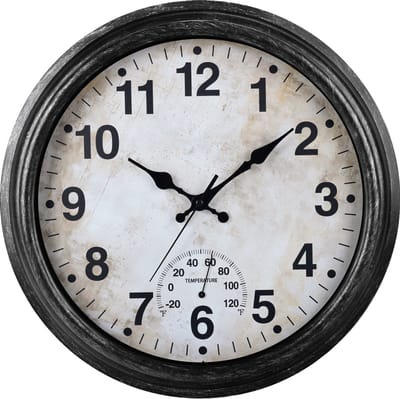 IvoQ Retro Wandklok – 40 cm – Waterdicht – Stille Quartz Klok – Met Thermometer