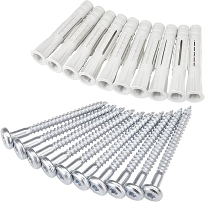 Bevestigingsset voor ophangrail 10 stuks bevestigingsschroeven 5,5 x 60 mm und 10 stuks deuvel 8 mm voor stehen, beton, muur van SOTECH
