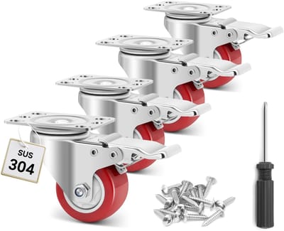 BRENZOOS- Meubelwielen 50 mm - Zwenkwielen met Rem - Zwenkwielen Set van 4 - Schokbestendig - Voor Zware Ladingen - Roestvrij Staal