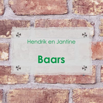 glazen bordje met namen - naambordje - bordje met naam - huisidentificatie bordje - deurbordje - naam - voornaam - achternaam - familienaam