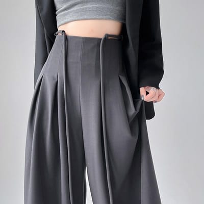 Koreans pak Wijd uitlopende broek voor dames In de herfst Nieuw Hoge taille Hangend Slank Los Grote pijpen Casual Vloerlange broek S gray