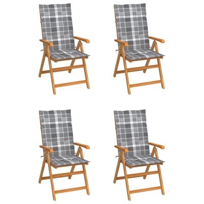 vidaXL - Inklapbare - stoelen - 4 - st - met - grijs - geruite - kussens