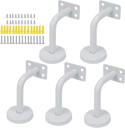 Set van 5 Steunbeugels voor Trapleuningen, Wit RVS, 60 x 80 mm, Inclusief Bevestigingsschroeven, Ideaal voor Binnen- en Buitentoepassingen, Veiligheid en Stabiliteit