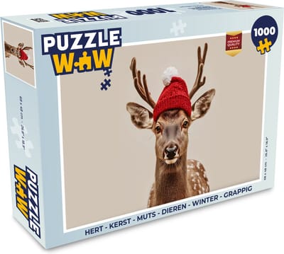 Puzzel Hert - Kerst - Muts - Dieren - Winter - Grappig - Legpuzzel - Puzzel 1000 stukjes volwassenen - Kerstpuzzel - Kerstpuzzels - Kerst - Cadeau - Kerstcadeau voor mannen, vrouwen en kinderen
