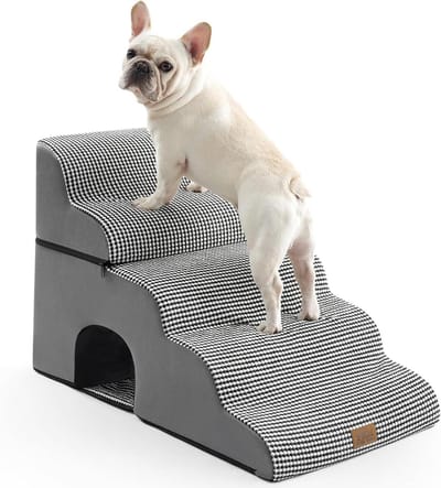 Hondentrap met gat - Kleine huisdiertreden met lekvrije hoes - Hoge dichtheid schuim - Kattenoprit voor hoogbedauto - Lichtgewicht en duurzaam - 197 x 332 x 224 inch - 5 niveaus - Wit en zwart