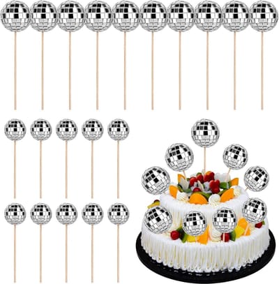 Feestdecoraties - Mini disco bal cupcake topper - Thema feest decoratie 70s 80s 90s .