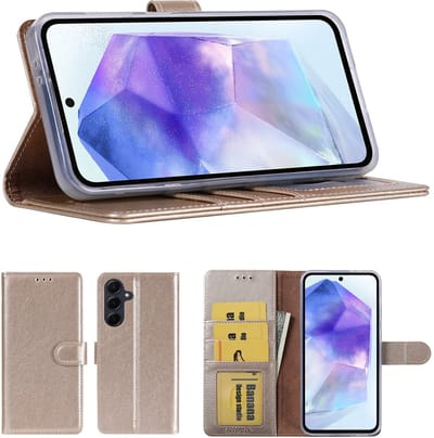 Hoesje Geschikt Voor Samsung Galaxy A57 Hoesje Goud - met Pasjeshouder – bookcase Portemonnee - Walletcase - Portemonneehoes
