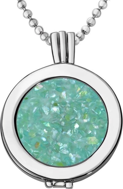 Quiges - Munthouder met Ketting en Munt 25mm Schelp Vlokjes Lichtblauw - Zilverkleurig - EPRHZ021