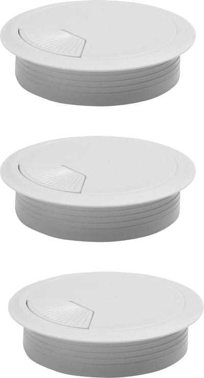 AMIG Kabeldoorvoer - 3x - kunststof dop met opening - Dia 60 mm x H20 mm - wit - afsluitdoppen voor bureaus