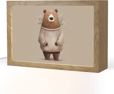 Nachtlampje 30x20 cm - Kinder lampje - Beer - Witte bloemen - Knus - Tafellamp kinderkamer - Slaapkamer lamp - Bedlamp kinderen - Kinderlampje stopcontact - Wandlamp babykamer - Nachtlampjes