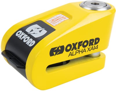 Oxford ART-4 schijfremslot met alarm – ART-4 - inclusief reminderkabel - Geel - Slotpen 14mm - 120db alarm