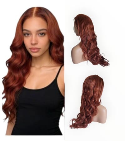 Luxe Roodbruine- Pre-Plucked Pruik – Braziliaans Remy Echt Haar – 13x4 Frontaal – Dames Lang Golvend Haar-75 cm -Frazimashop