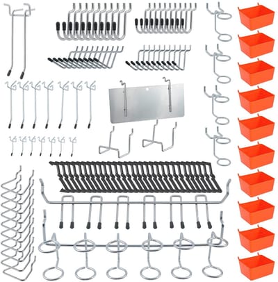 Dailygoods- Ophangbordhaken 144 Stuks - Organizer Kit - Opbergsysteem Gereedschap - Wasknijperhaken - Accessoires - Geschikt voor Garage/Keuken