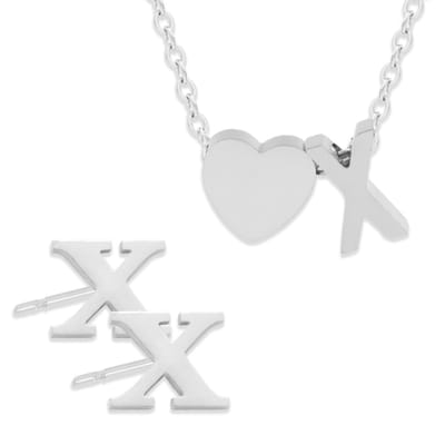 Initiaal Ketting & Oorbellen set met Letter X ZIlverkleurig - Stainless Steel - Met letter & Hartje! - 2x Sieraden Cadeau - Pax Amare