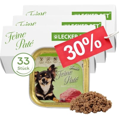 33 x 150 g Lecker.Pet® Josie's Feine Paté rijk aan kalfsvlees hondenvoer natvoer compleet voer