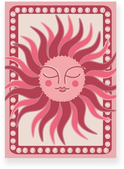 Poster 20x30 cm - Zon met gezicht - Roze - Beige - Boho - Spiritueel - Muurdecoratie - Wanddecoratie