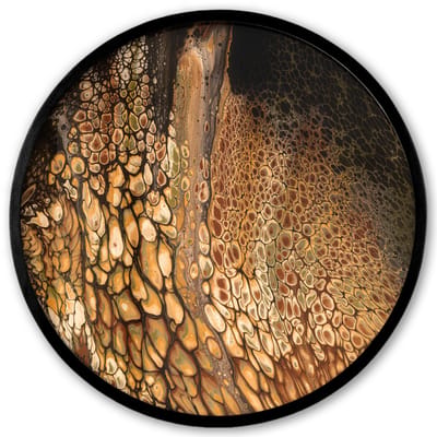 Poster in lijst Rond - Fotolijst 40x40 cm - Posters - Acrylverf - Pouring - Bruin - Ronde posterlijst zwart - Decoratie - Wanddecoratie woonkamer - Muurdecoratie slaapkamer