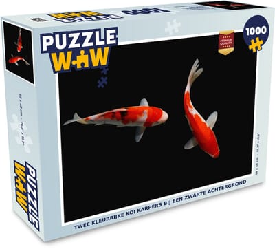 Puzzel Twee kleurrijke koi karpers bij een zwarte achtergrond - Legpuzzel - Puzzel 1000 stukjes volwassenen