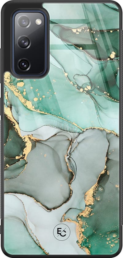 Hoesje geschikt voor Samsung Galaxy S20 FE - Marble Design - Hard Case Zwart Back Cover - Marmer - Grijs, Groen - ELLECHIQ