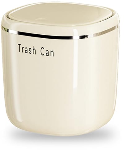 Mini prullenbak - Afvalmand desktop - Ruimte besparen - Met push-top deksel - 13.5 x 14 cm - Beige