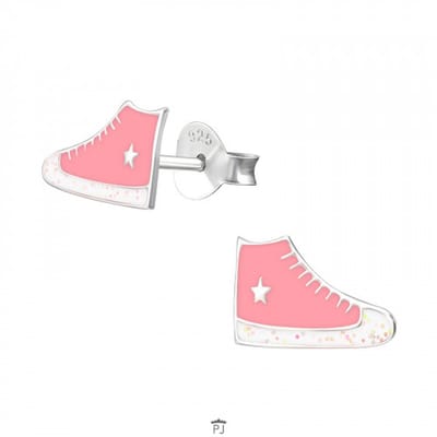 WeLoveSilver - oorbellen meisje - zilveren oorstekers - roze sneaker - 6 mm
