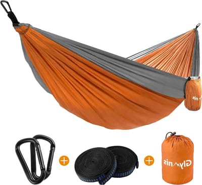Hangmat Nylon - Kampeerhangmat Outdoor - Ontspannen Buiten - Supersterk Parachutenylon - 300 x 200 cm - Oranje/Grijs