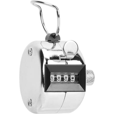 BERM Hand Tally Counter 4 Cijfers Zilver Aluminiumlegering Handbediende Teltool met Haak white