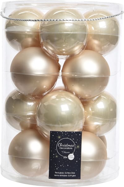Decoris kerstballen - 16x - champagne - D8 cm - glas - kerstversiering - glazen kerstballen