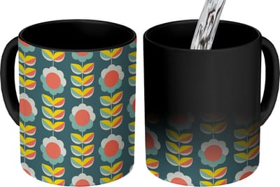 Magische Mok - Foto op Warmte Mokken - Koffiemok - Retro - Bloemen - Scandinavisch - Magic Mok - Beker - 350 ML - Theemok