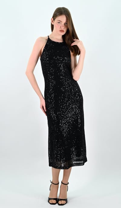 YesMooi - Cocktailjurk met Pailletten - Zwart - Sequinned Midi Dress - XL (42)
