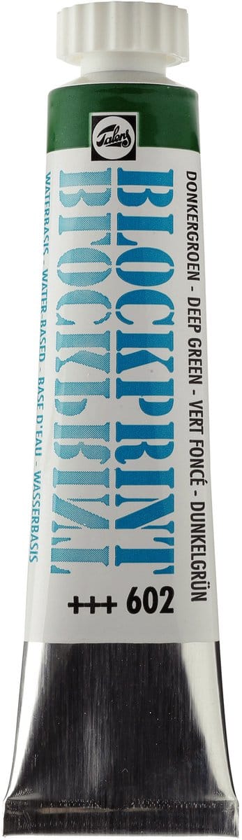 Talens Blockprint sneldrogende dekkende verf 20 ml Tube - Diepgroen 602 - Ideaal voor sjabloneren en stempelen - Waterafdunbaar & eenvoudig te reinigen - Voldoet aan de Europese veiligheidsnormen voor speelgoed