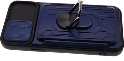 Geschikt voor iPhone 12/12 Pro hoesje met pashouder - camera bescherming cover en ring houder – Blauw – oTronica