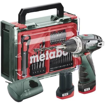 Metabo PowerMaxx BS Basic Set 600080710 Accu-schroefboormachine 12 V 2 Ah Li-ion Incl. 2 accus, Incl. lader, Brushless, Incl. koffer, Incl.