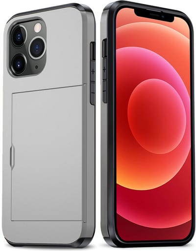 Hoes Geschikt voor iPhone 11 Pro Hoesje Hard Case Met Pas Houder - Hoesje Geschikt voor iPhone 11 Pro Hoes Shockproof Hard Cover Met Kaarthouder - Grijs