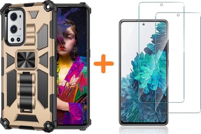 Hoesje Geschikt Voor Samsung Galaxy A51 Hoesje Military Grade Invisible Built-in Kickstand - Galaxy A51 Metal Plate, Anti-Scratch Shockproof Goud - Screenprotector Galaxy A51-2 Pack
