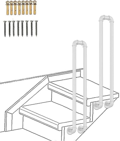 Trapleuning Set - Handgreep Ondersteuning - Veilig Trap Lopen - Smeedijzer Robuust - 45 cm Lengte - Wit