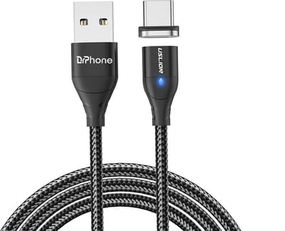 DrPhone USLION Series - 2 Meter - Magnetische Gevlochten 3A USB-C Kabel - Type-C oplaadkabel - Qualcomm 3.0 – Data + Oplaad - Zwart