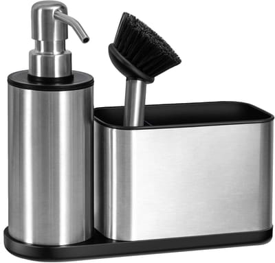 Famanu – Spoelbak organizer met geïntegreerde zeepdispenser, sponshouder en lekbak, minimalistisch design