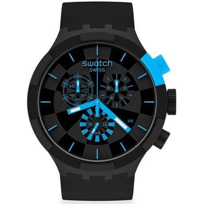 Swatch Big Bold Serie Kwarts Uurwerk Casual Trend Unisex Horloge 47mm Blauwe Wijzerplaat Kunststof Kast Siliconen Band Unisex horloges SB02B401 Blue black
