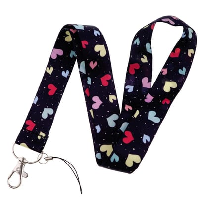 Travel Cords - Keycord Hartjes Zwart-Gekleurd - stevig lanyard - sleutelhanger - sleutelkoord - met telefoonkoord - sleutels