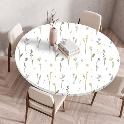 3D rond tafelkleed met elastiek, rond tafelkleed, elastisch hoeslaken, antislip ronde tafelbeschermer, wasbaar, geschikt voor thuis, hotel, restaurant, buiten, tuin (100 cm, bloemen)