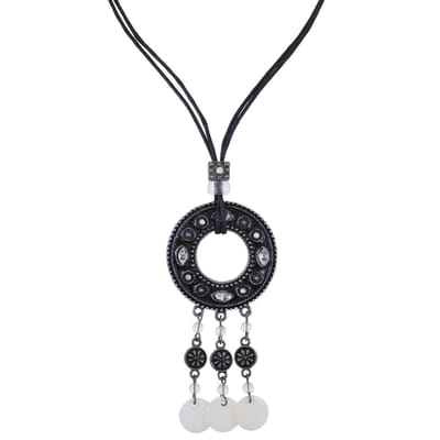 Behave – Ketting – Zwart – Waxkoord – Hanger met steentjes – Bohemian stijl