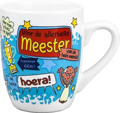 Cartoon koffiemok/beker school meester - 300 ml - leraar cadeau beker - meesterdag